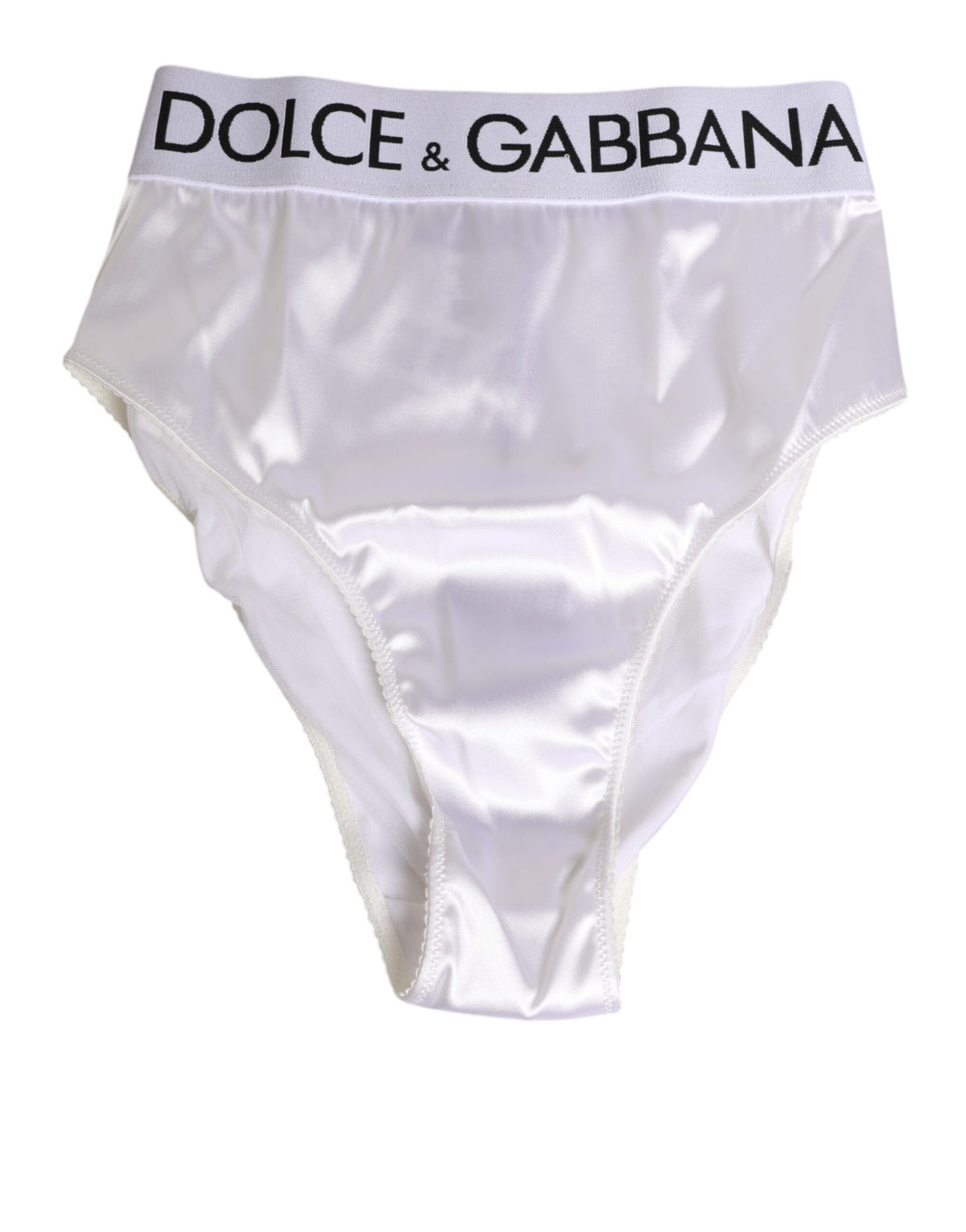 Dolce & Gabbana Weißer Satin-High-Waist Slip mit Logo für Damenunterwäsche