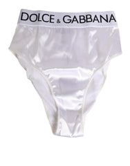 Dolce & Gabbana Weißer Satin-High-Waist Slip mit Logo für Damenunterwäsche