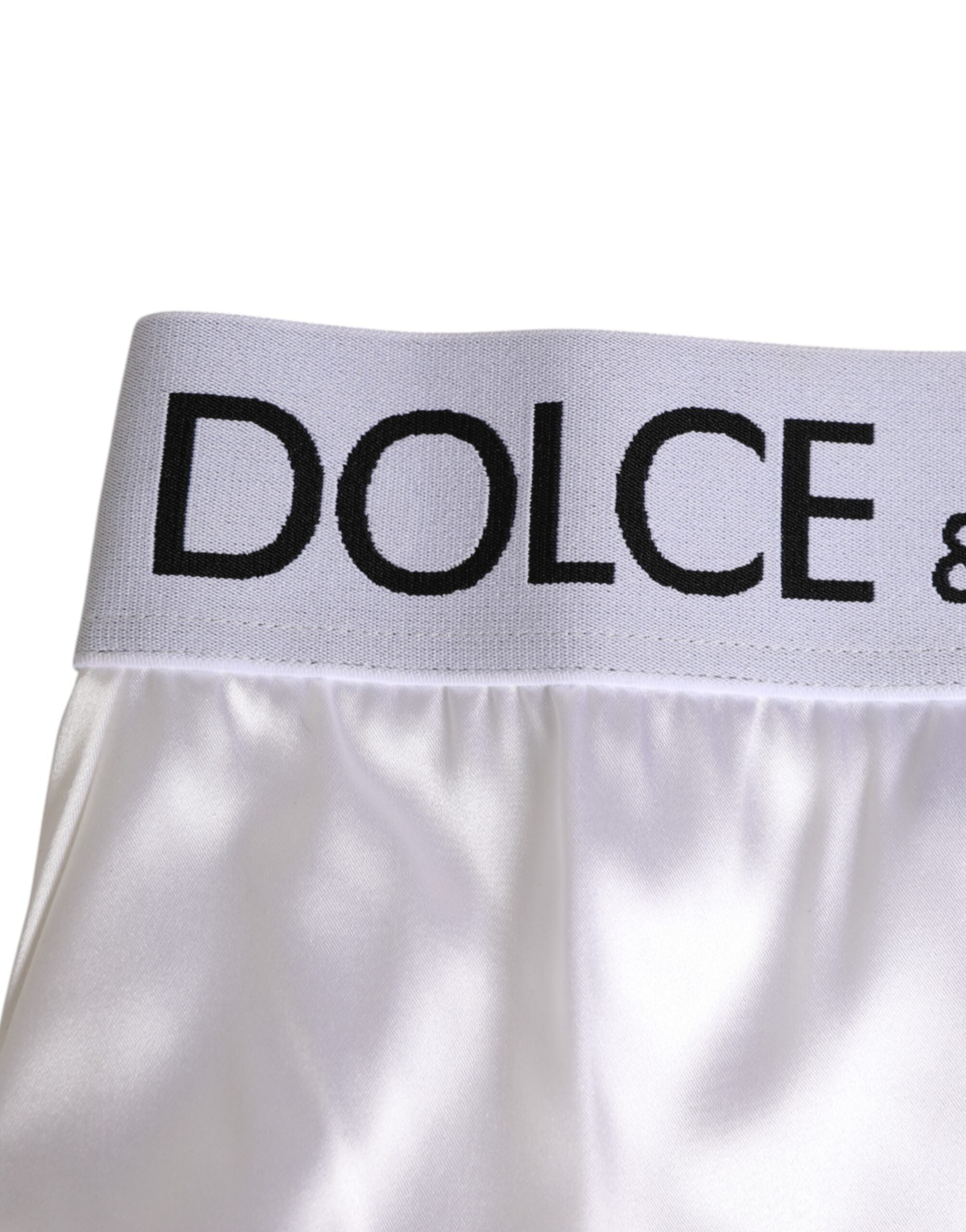 Dolce & Gabbana Weißer Satin-High-Waist Slip mit Logo für Damenunterwäsche