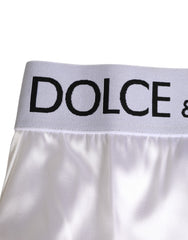 Dolce & Gabbana Weißer Satin-High-Waist Slip mit Logo für Damenunterwäsche
