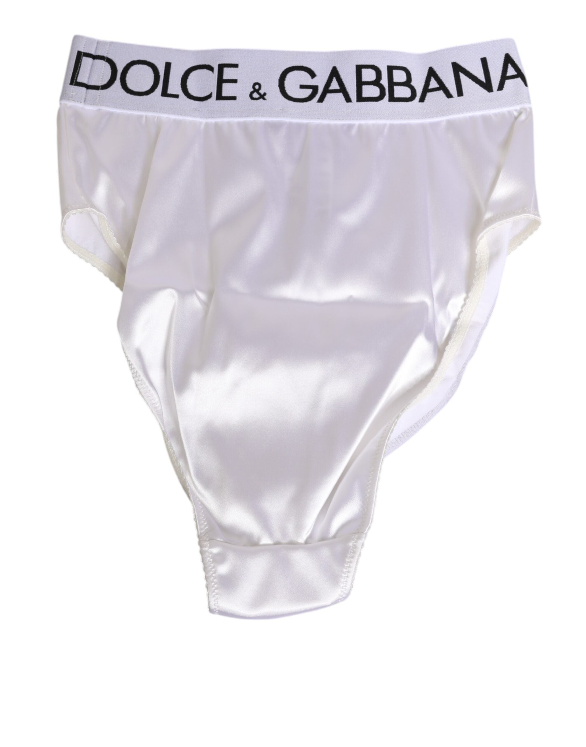 Dolce & Gabbana Weißer Satin-High-Waist Slip mit Logo für Damenunterwäsche