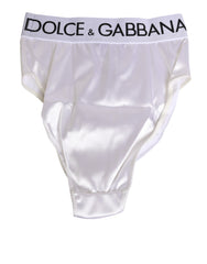 Dolce & Gabbana Weißer Satin-High-Waist Slip mit Logo für Damenunterwäsche