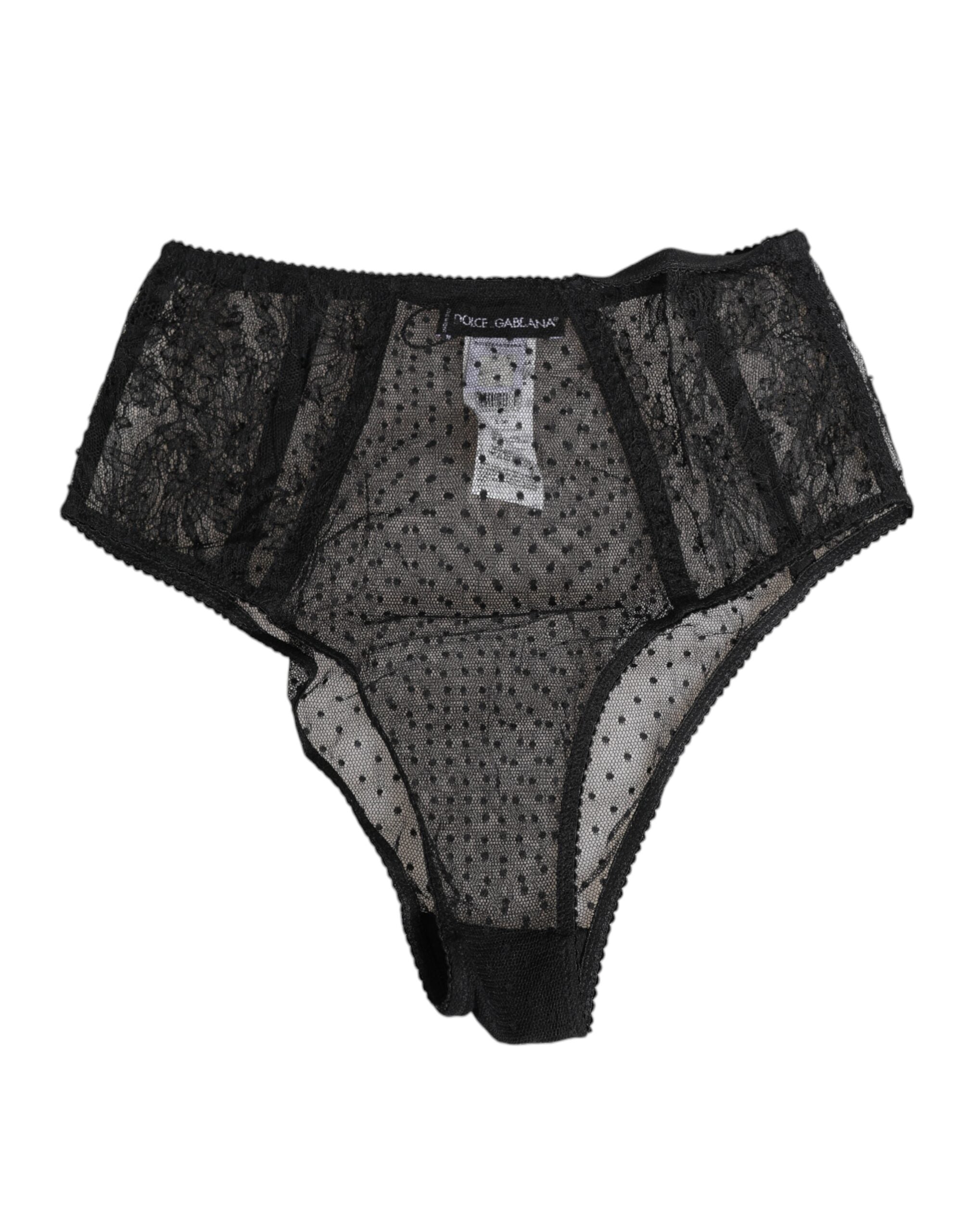 Dolce & Gabbana schwarze Unterwäsche mit hoher Taille aus Spitze und gepunktetem Mesh
