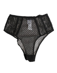 Dolce & Gabbana schwarze Unterwäsche mit hoher Taille aus Spitze und gepunktetem Mesh