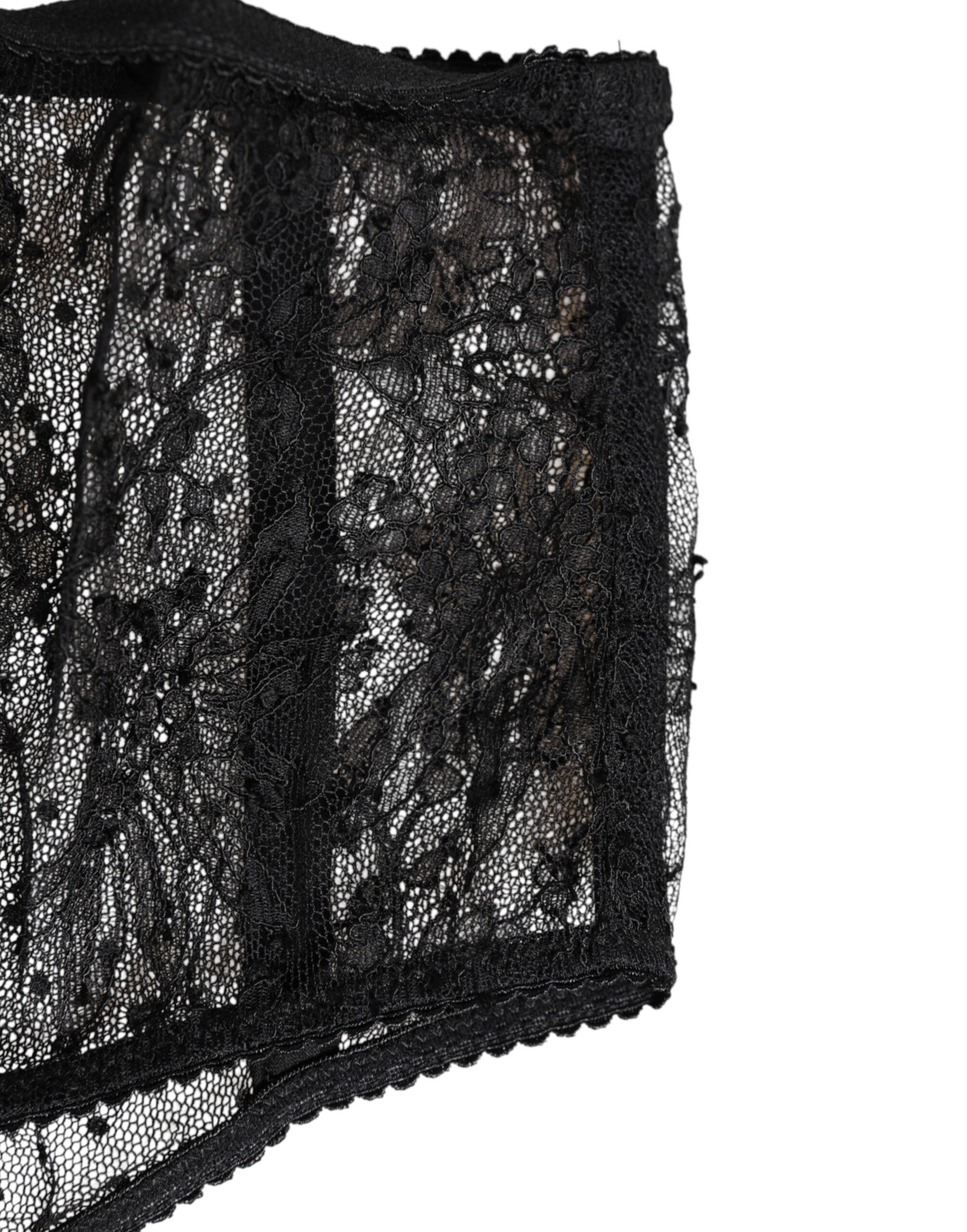 Dolce & Gabbana schwarze Unterwäsche mit hoher Taille aus Spitze und gepunktetem Mesh