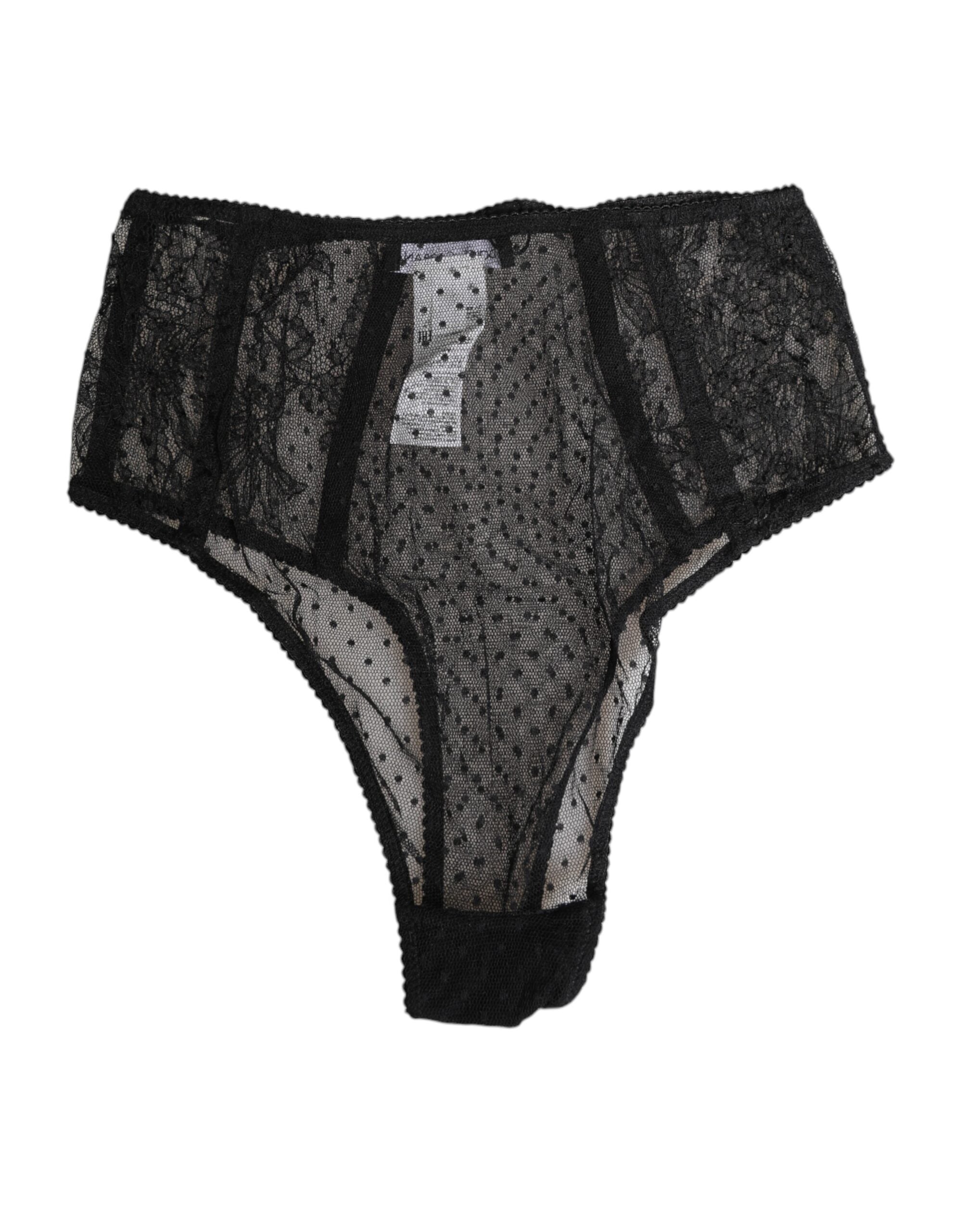 Dolce & Gabbana schwarze Unterwäsche mit hoher Taille aus Spitze und gepunktetem Mesh