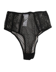 Dolce & Gabbana schwarze Unterwäsche mit hoher Taille aus Spitze und gepunktetem Mesh