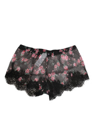 Dolce & Gabbana Schwarze Unterwäsche mit pinkfarbener Blumenstickerei und Netzstoff