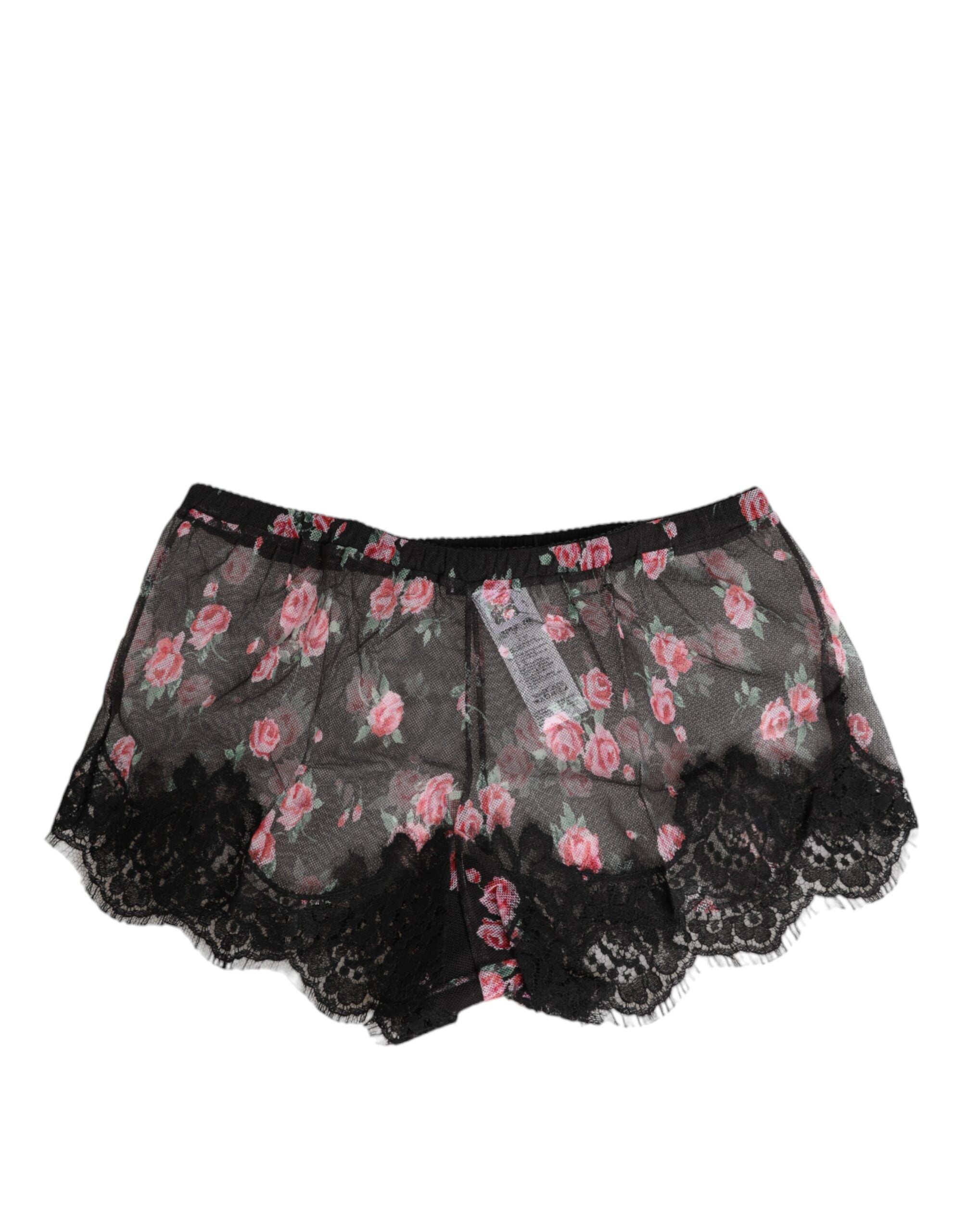 Dolce & Gabbana Schwarze Unterwäsche mit pinkfarbener Blumenstickerei und Netzstoff