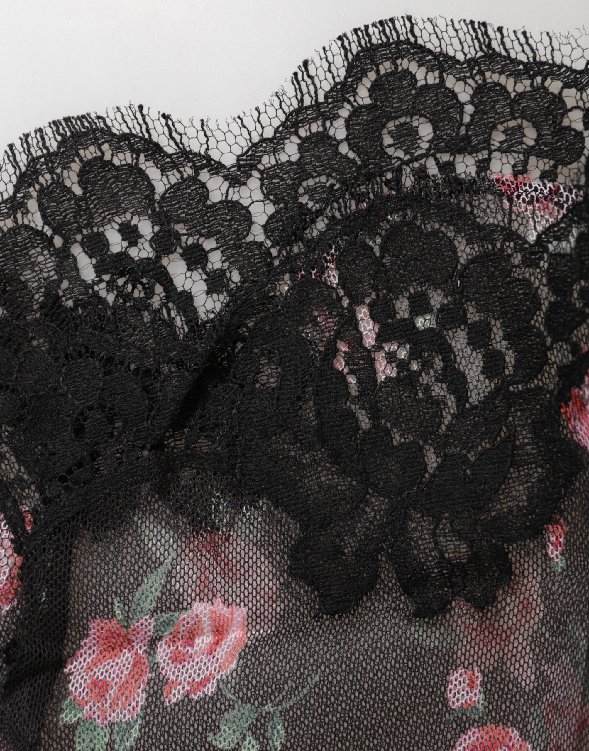 Dolce & Gabbana Schwarze Unterwäsche mit pinkfarbener Blumenstickerei und Netzstoff