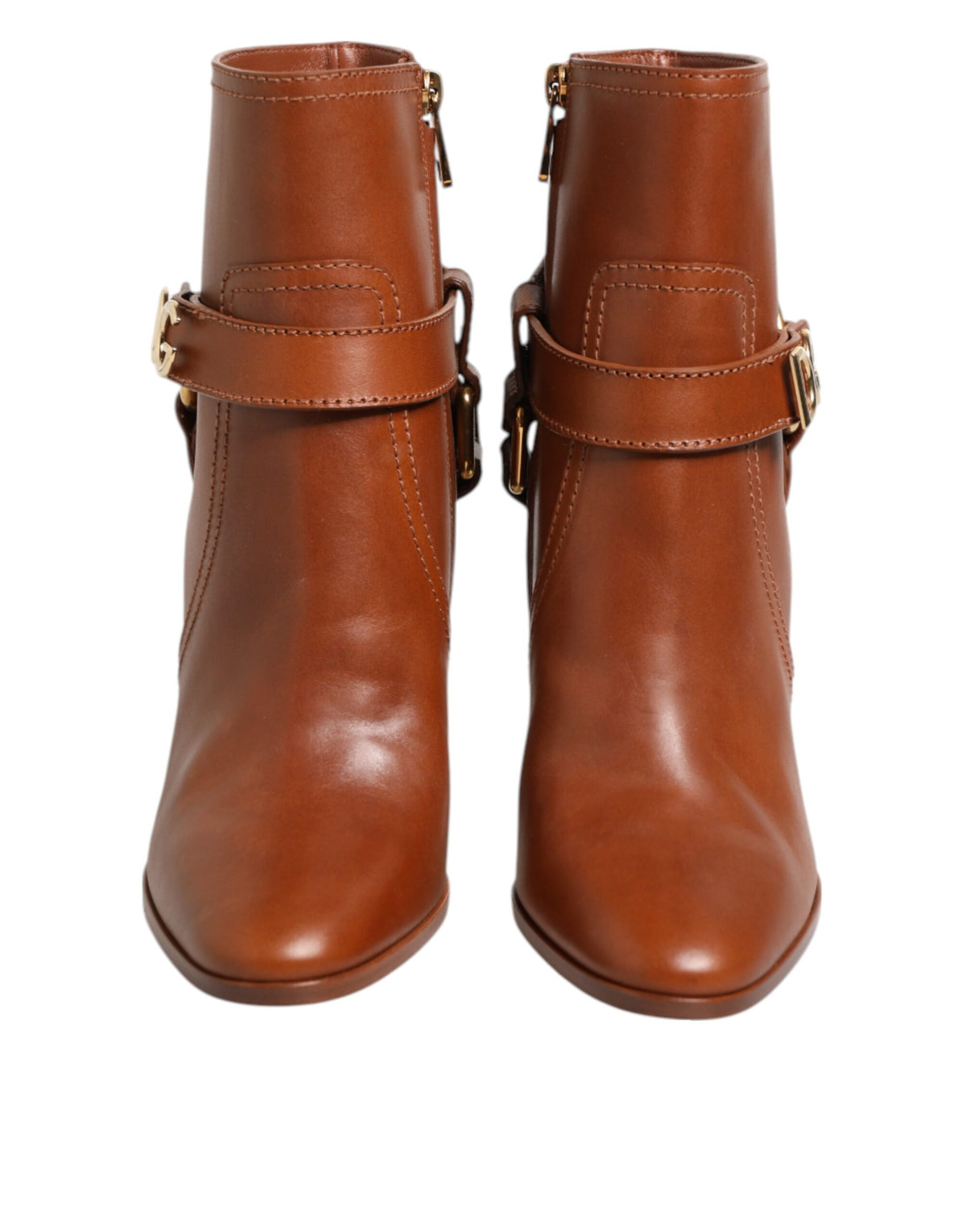 Dolce & Gabbana Braune Leder DG Logo Schnalle Stiefeletten Schuhe