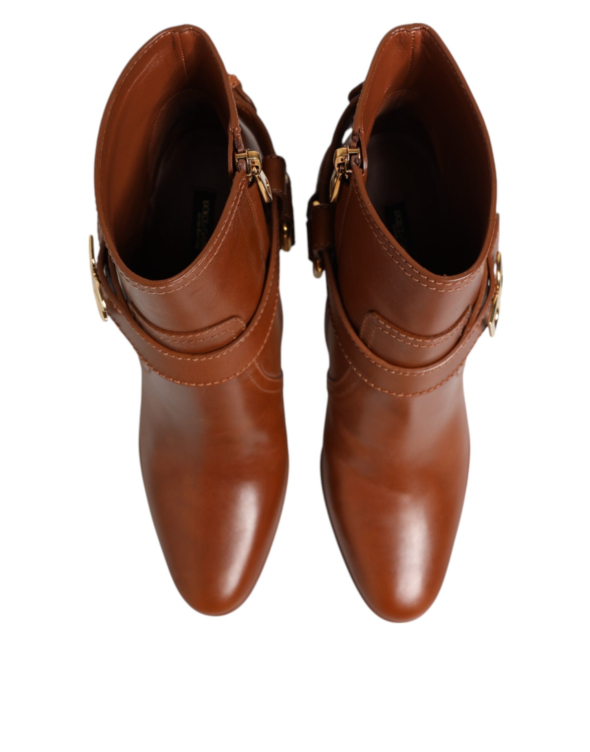 Dolce & Gabbana Braune Leder DG Logo Schnalle Stiefeletten Schuhe