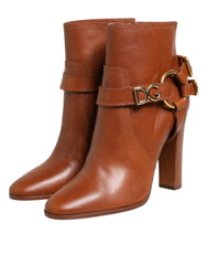 Dolce & Gabbana Braune Leder DG Logo Schnalle Stiefeletten Schuhe