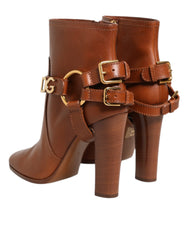 Dolce & Gabbana Braune Leder DG Logo Schnalle Stiefeletten Schuhe