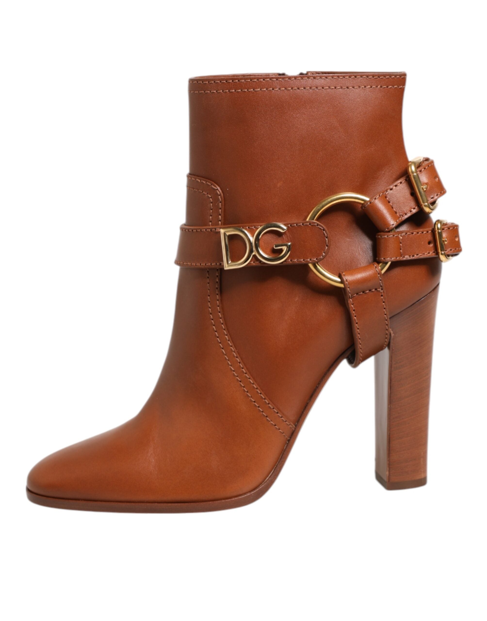 Dolce & Gabbana Braune Leder DG Logo Schnalle Stiefeletten Schuhe