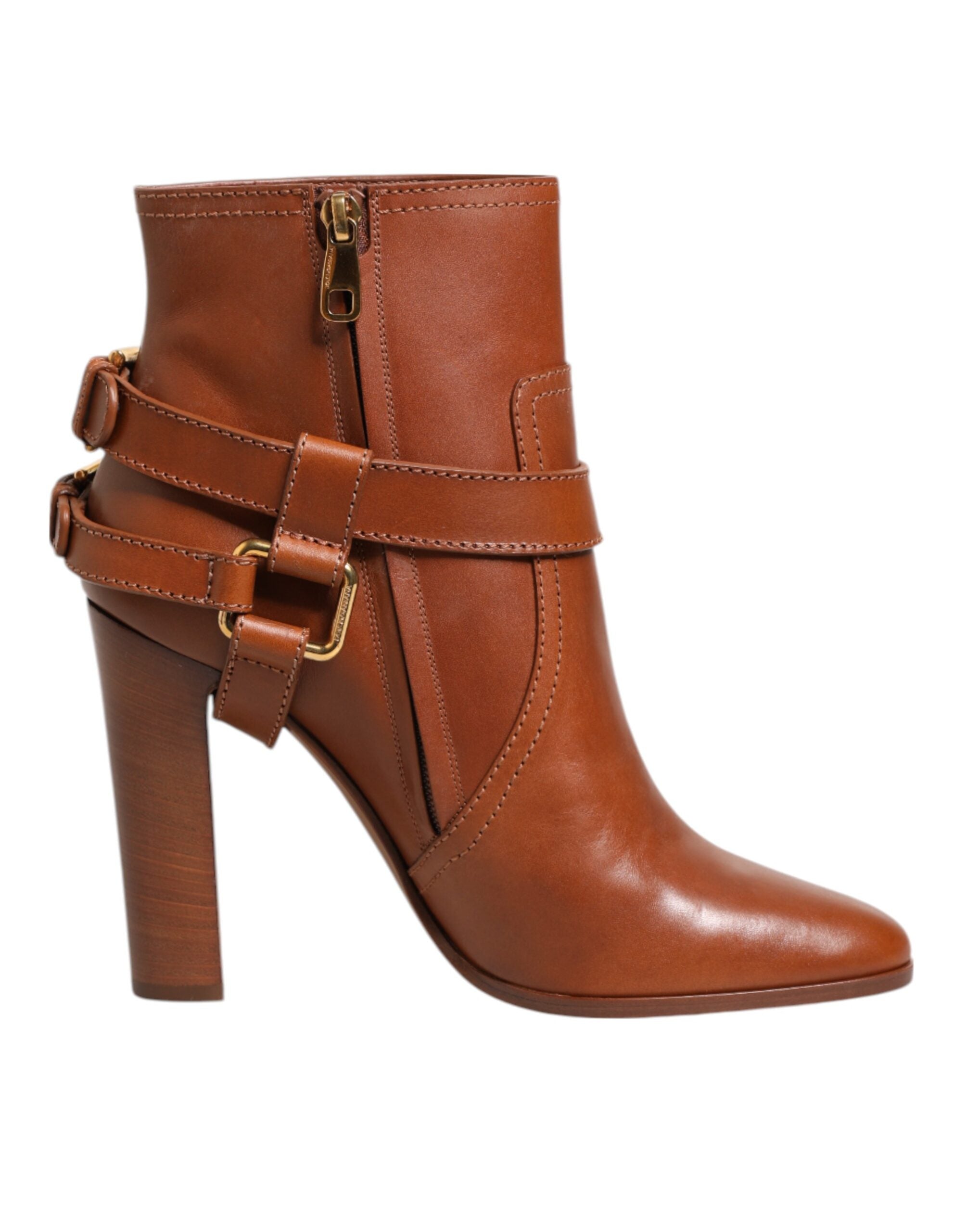 Dolce & Gabbana Braune Leder DG Logo Schnalle Stiefeletten Schuhe