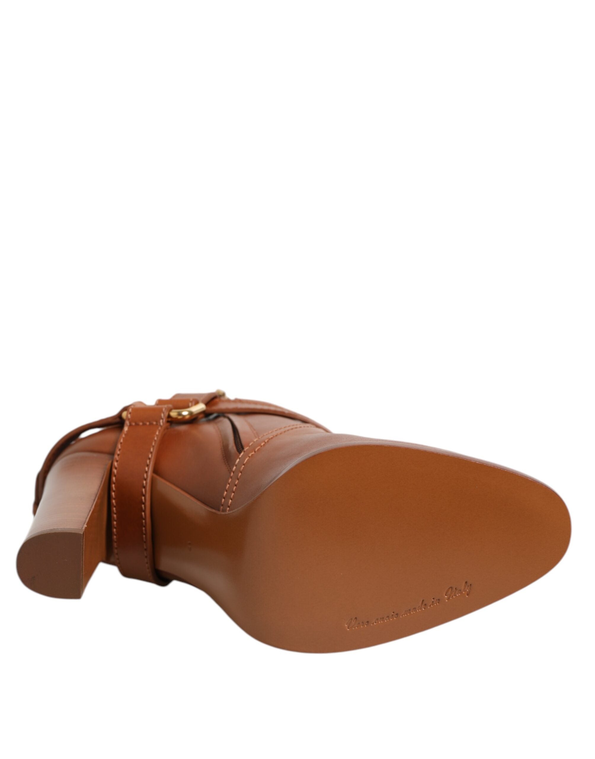 Dolce & Gabbana Braune Leder DG Logo Schnalle Stiefeletten Schuhe