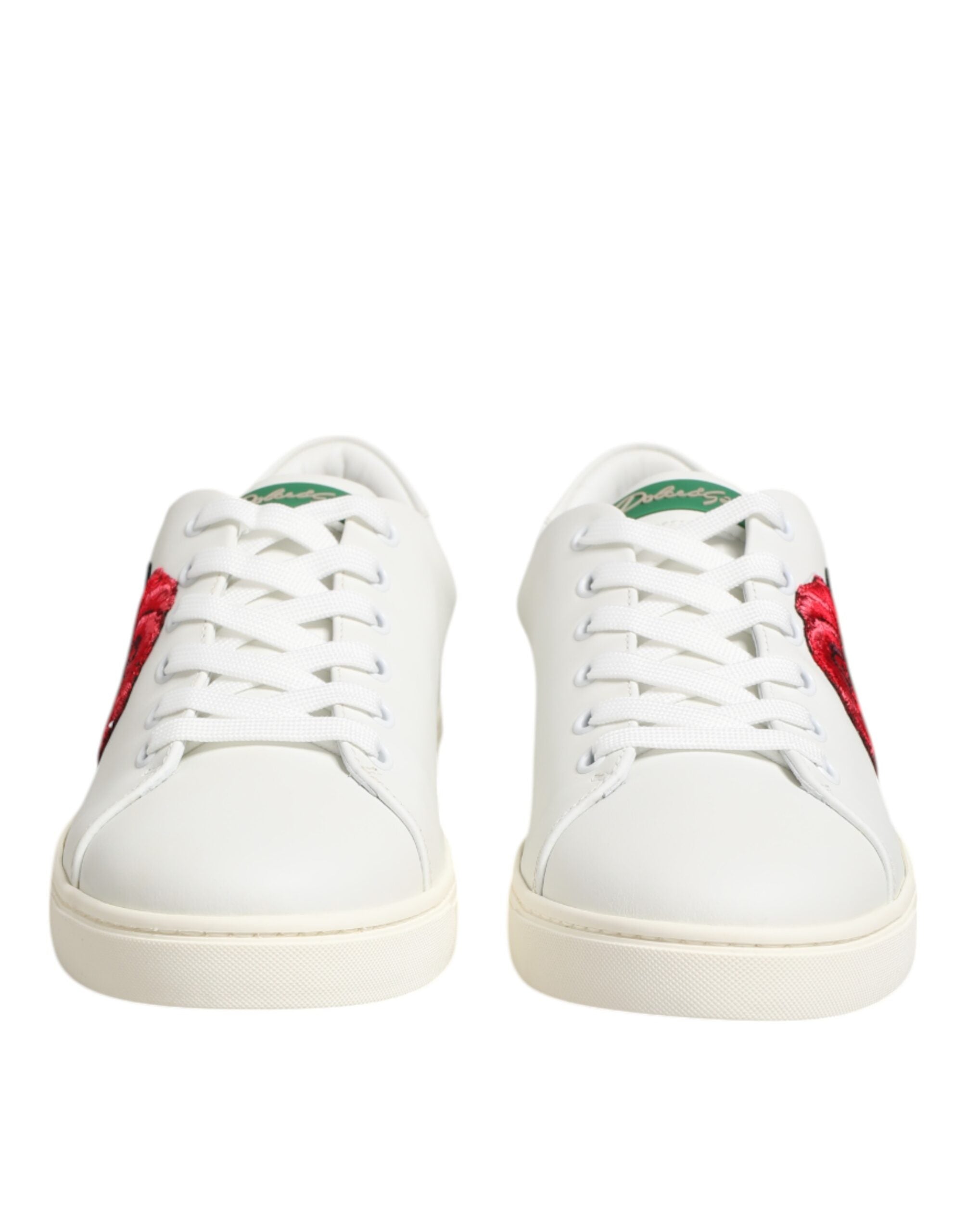 Dolce & Gabbana Weiße Leder-Low-Top-Schuhe mit Rosenstickerei