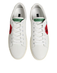 Dolce & Gabbana Weiße Leder-Low-Top-Schuhe mit Rosenstickerei