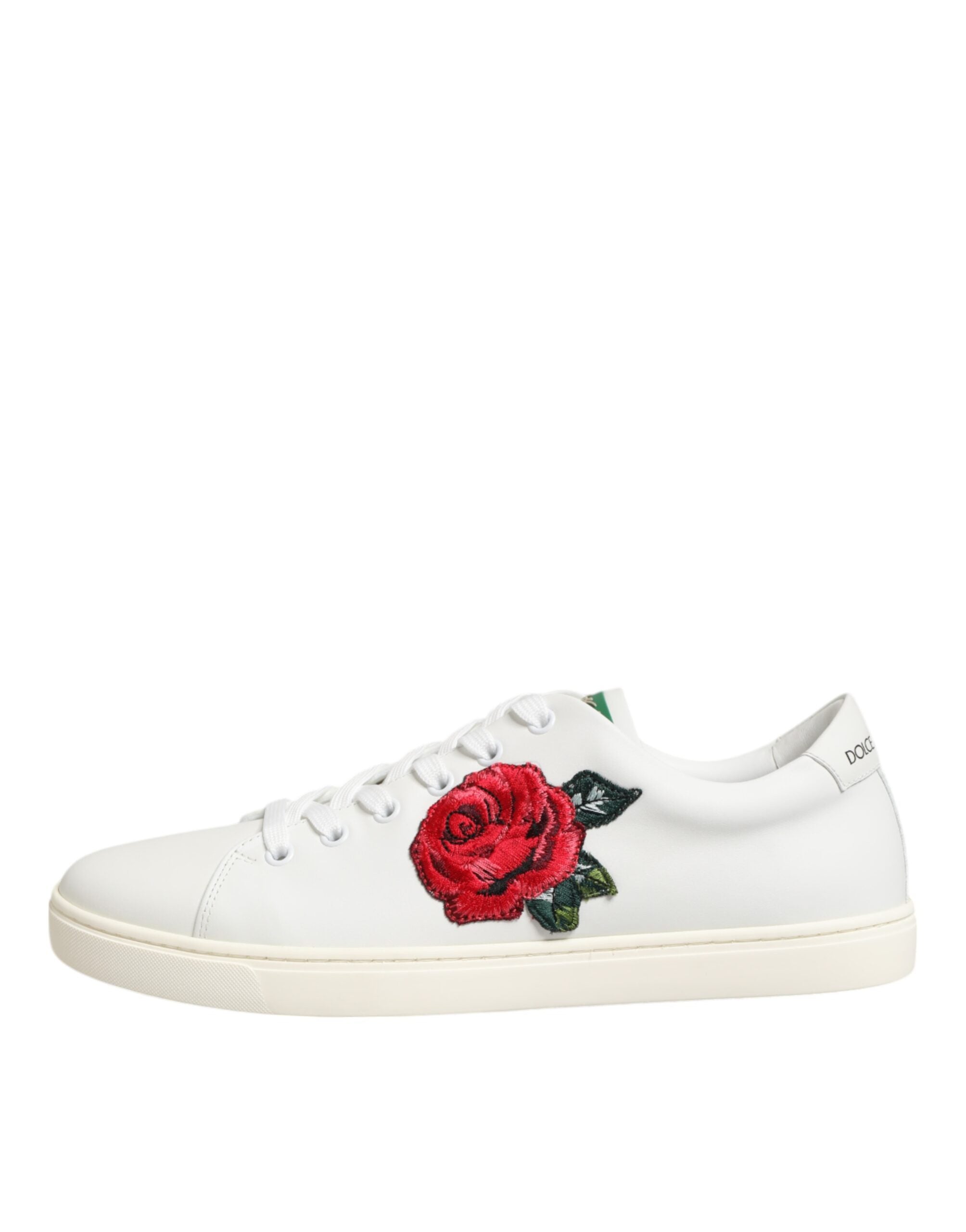 Dolce & Gabbana Weiße Leder-Low-Top-Schuhe mit Rosenstickerei