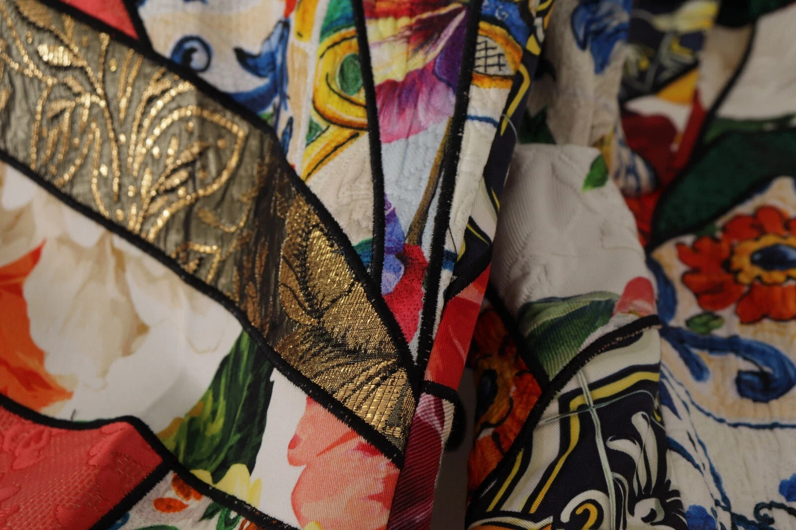 Dolce & Gabbana Multicolor Patchwork Jacquard Broek met Hoge Taille