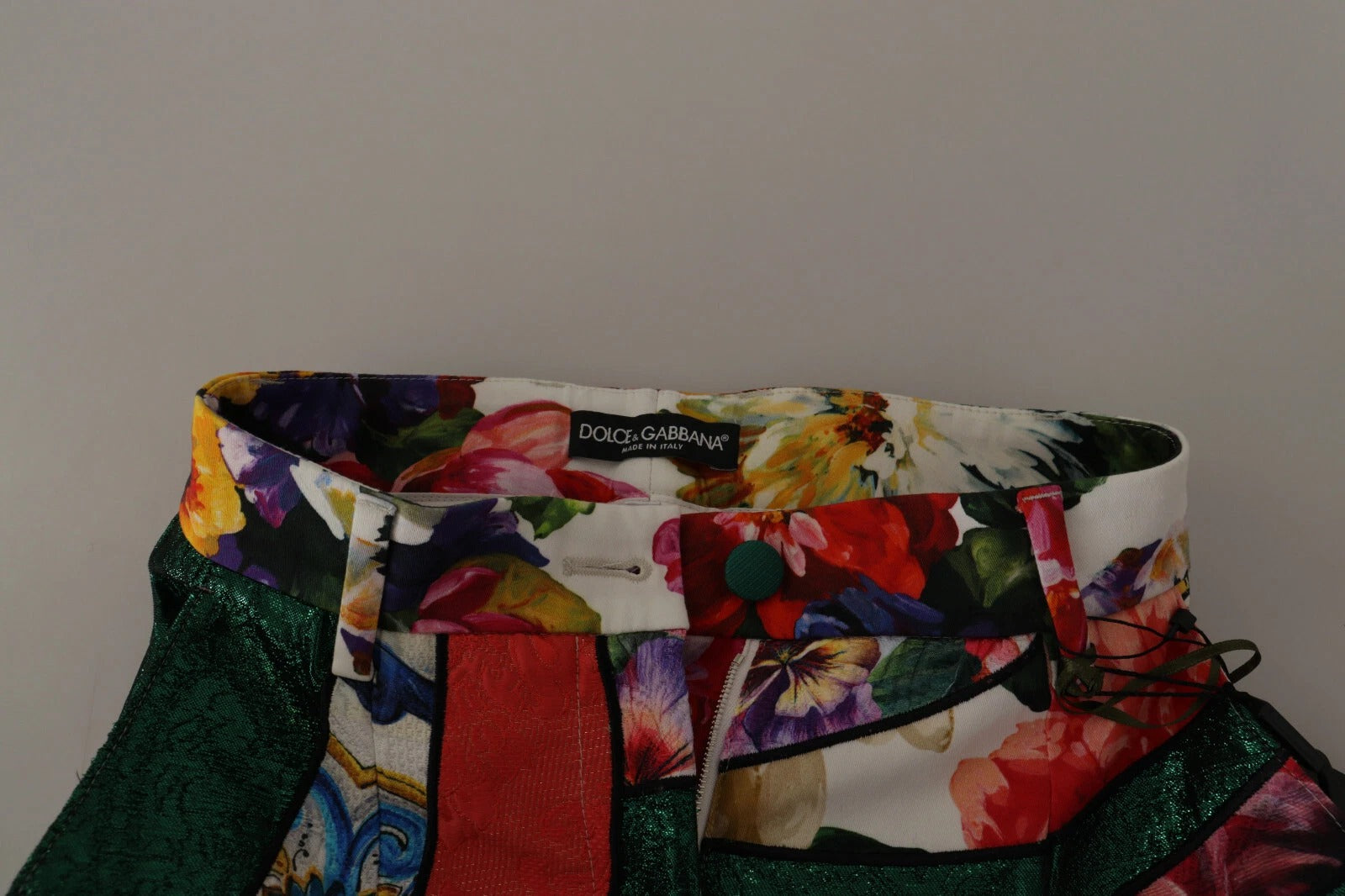 Dolce & Gabbana Multicolor Patchwork Jacquard Broek met Hoge Taille