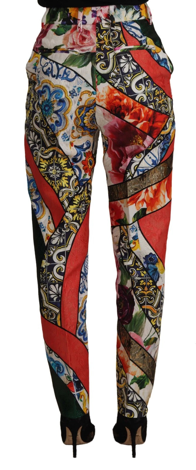 Dolce & Gabbana Multicolor Patchwork Jacquard Broek met Hoge Taille