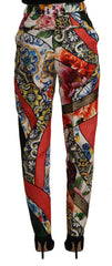 Dolce & Gabbana Multicolor Patchwork Jacquard Broek met Hoge Taille