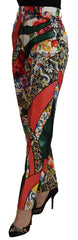 Dolce & Gabbana Multicolor Patchwork Jacquard Broek met Hoge Taille