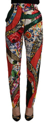 Dolce & Gabbana Multicolor Patchwork Jacquard Broek met Hoge Taille
