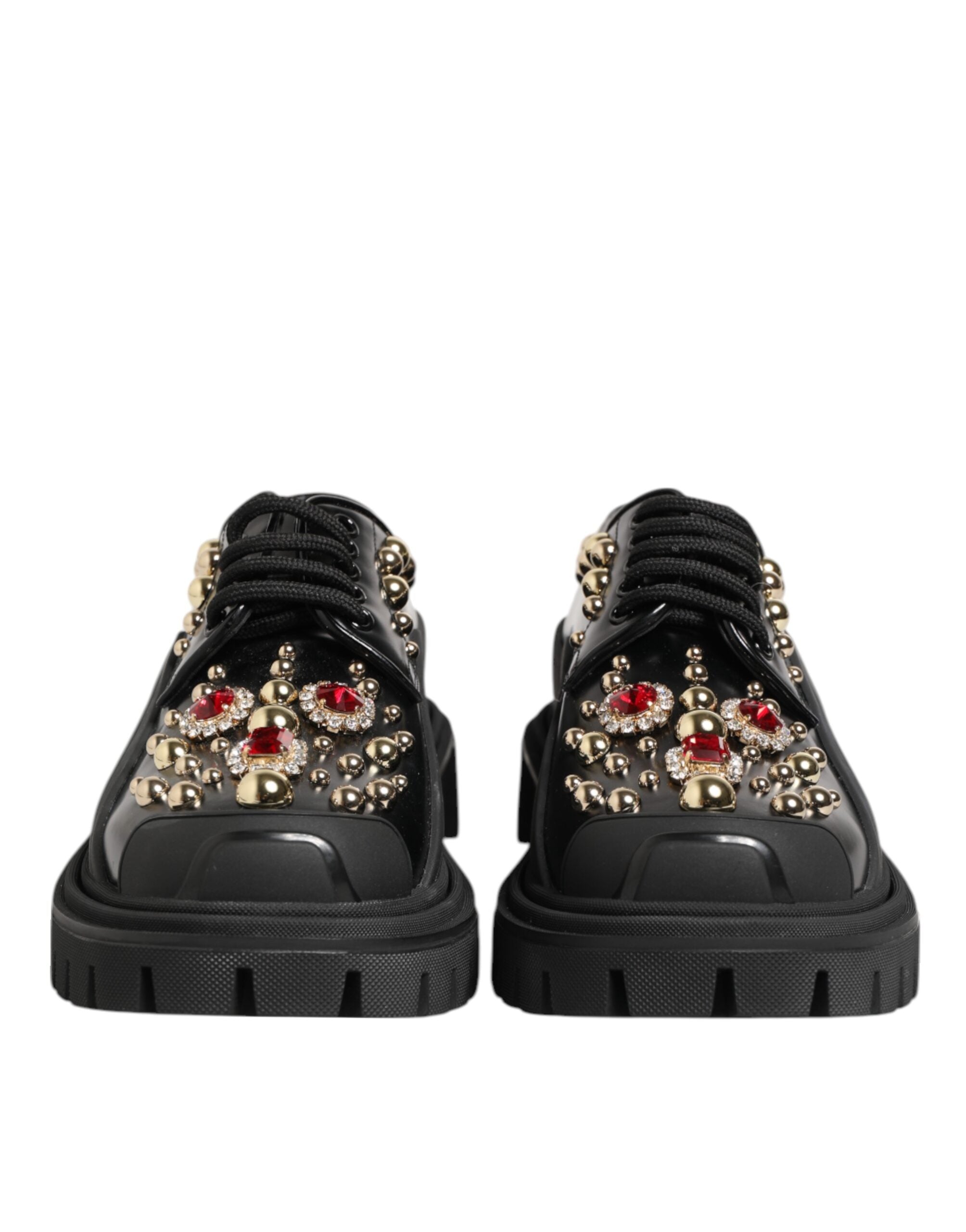 Dolce & Gabbana Schwarze Derby-Schuhe aus Leder mit Schmucksteinen