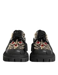 Dolce & Gabbana Schwarze Derby-Schuhe aus Leder mit Schmucksteinen