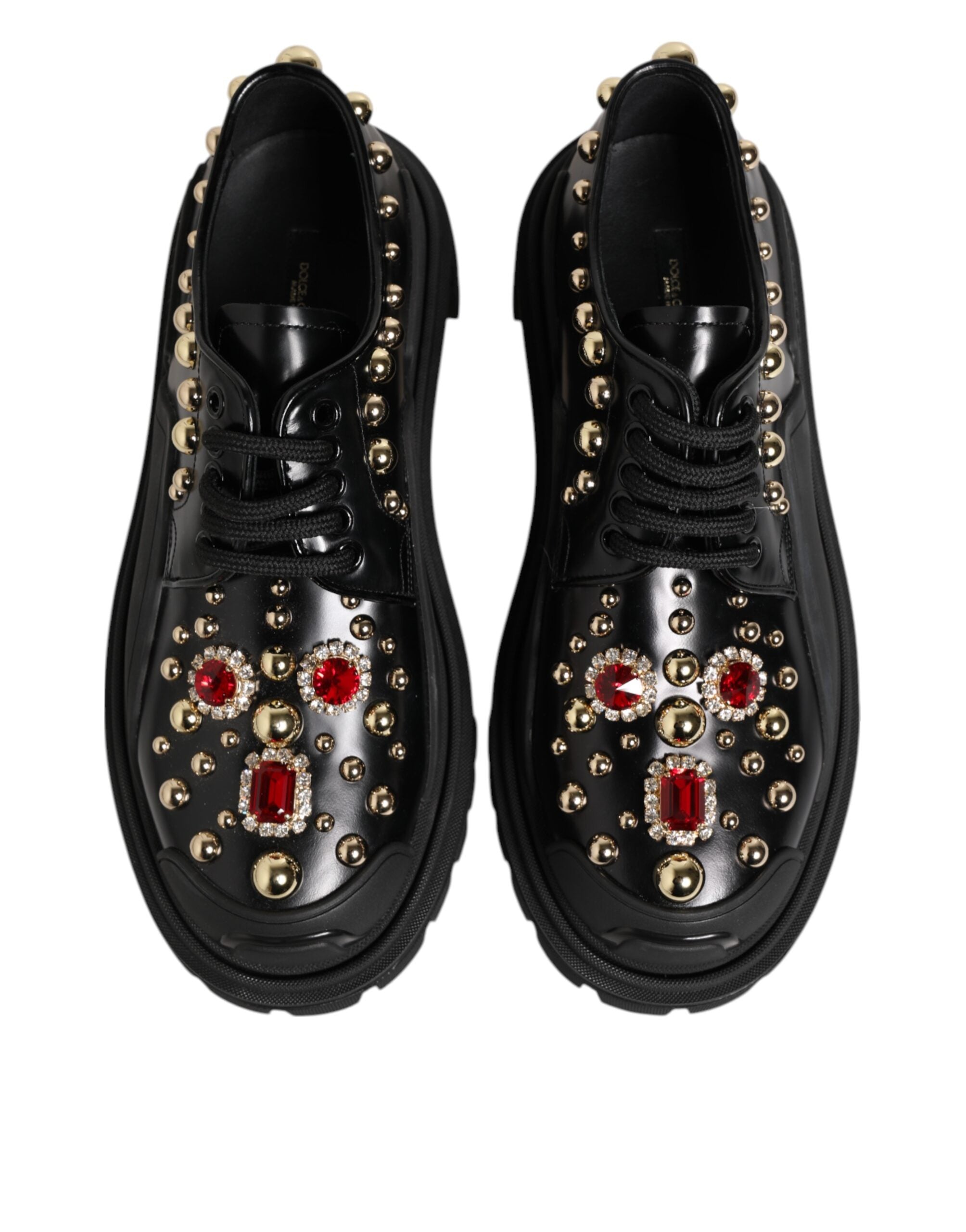 Dolce & Gabbana Schwarze Derby-Schuhe aus Leder mit Schmucksteinen