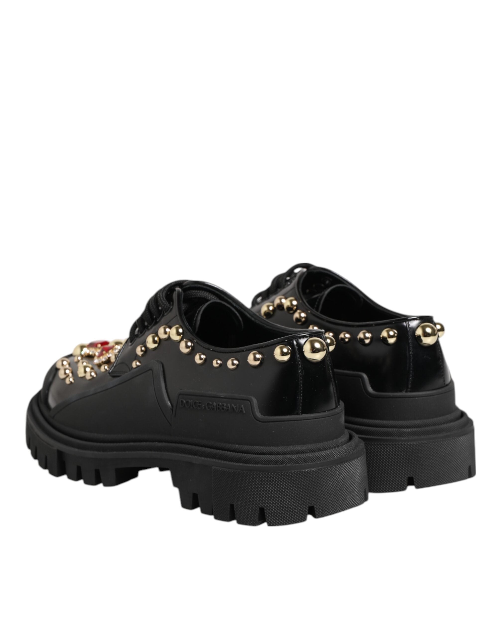 Dolce & Gabbana Schwarze Derby-Schuhe aus Leder mit Schmucksteinen