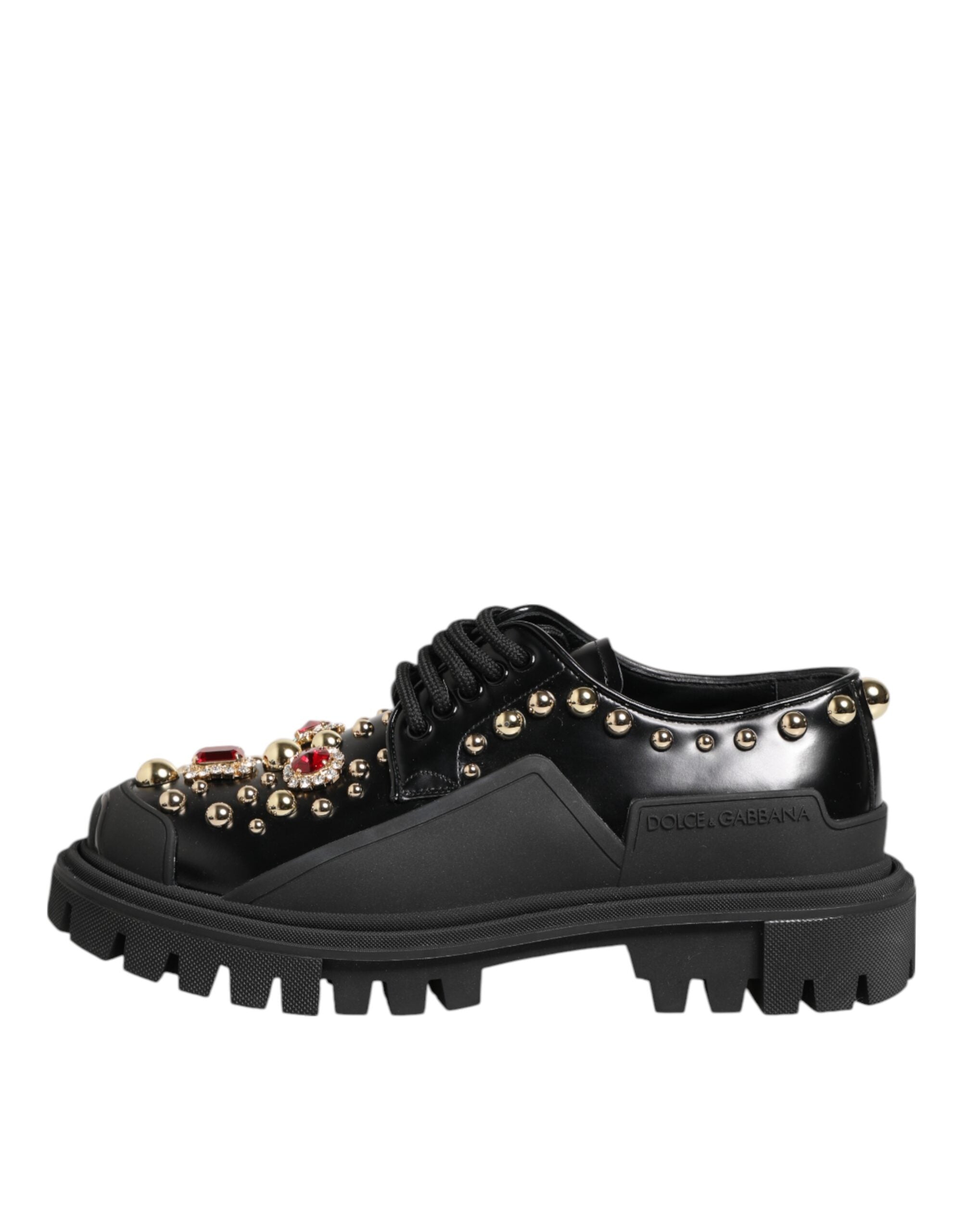 Dolce & Gabbana Schwarze Derby-Schuhe aus Leder mit Schmucksteinen