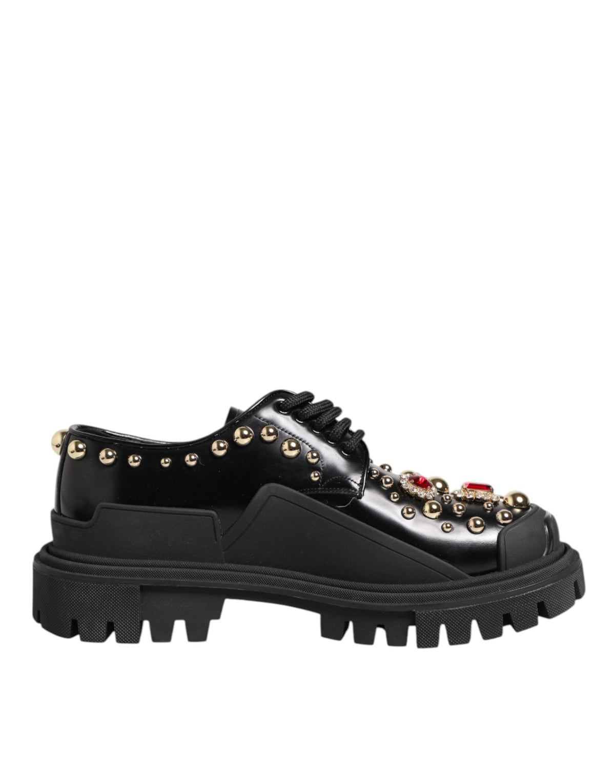 Dolce & Gabbana Schwarze Derby-Schuhe aus Leder mit Schmucksteinen
