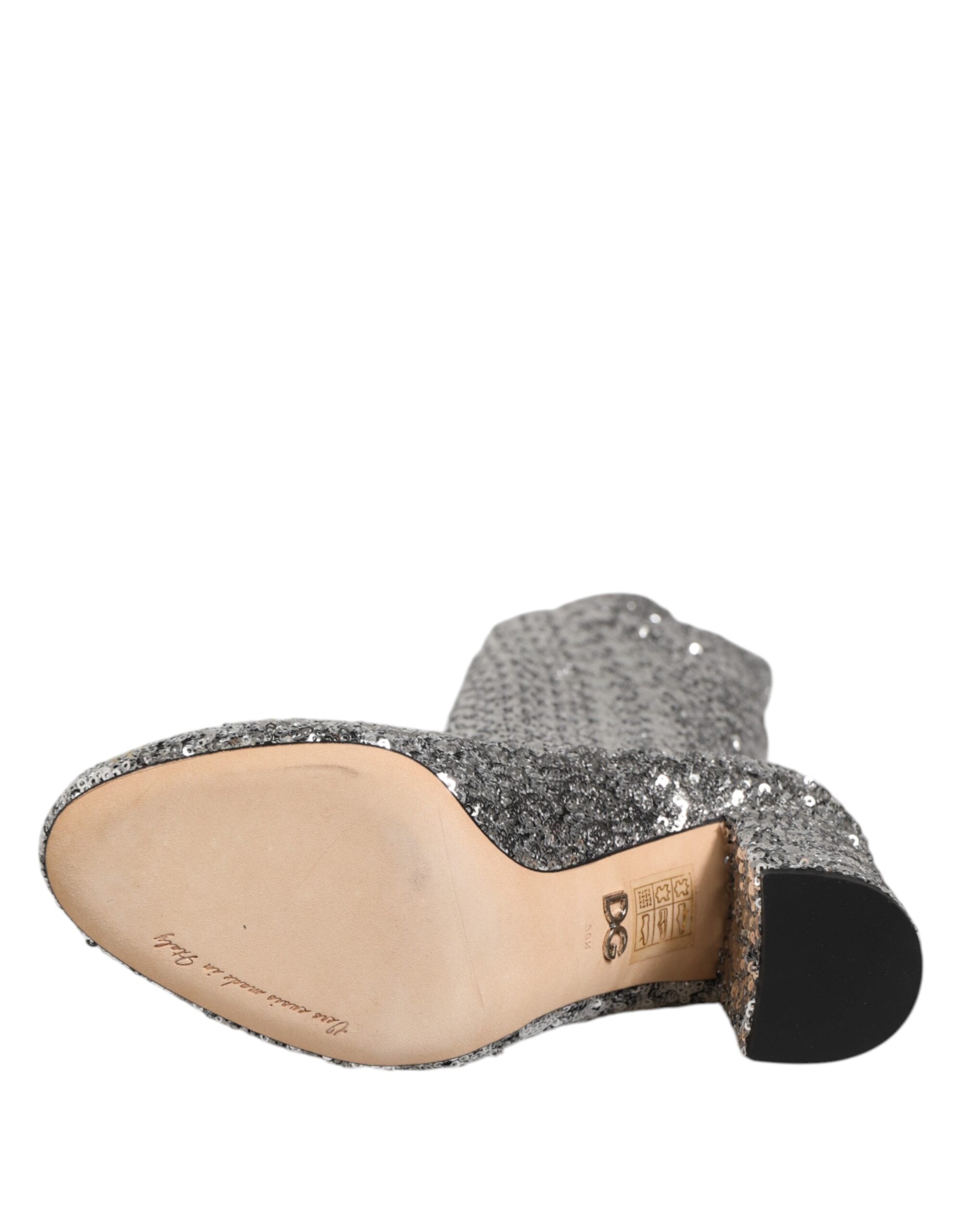 Dolce & Gabbana Schuhe Silber Pailletten Glitzer High Heel Stiefeletten Stiefel
