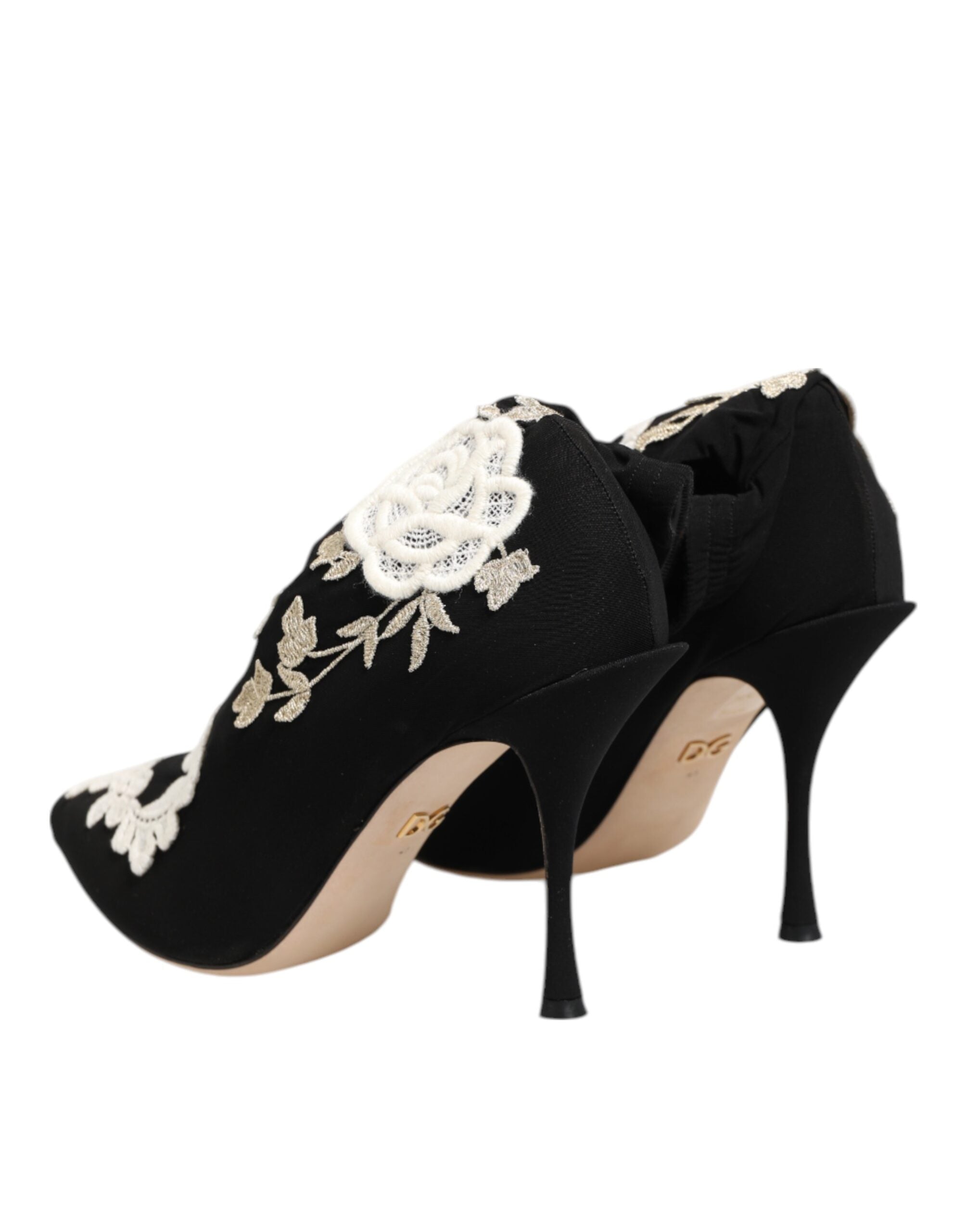 Dolce & Gabbana Schwarz-Weiß Bestickte Jersey Stiefel mit Stilettoabsatz