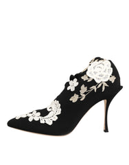 Dolce & Gabbana Schwarz-Weiß Bestickte Jersey Stiefel mit Stilettoabsatz