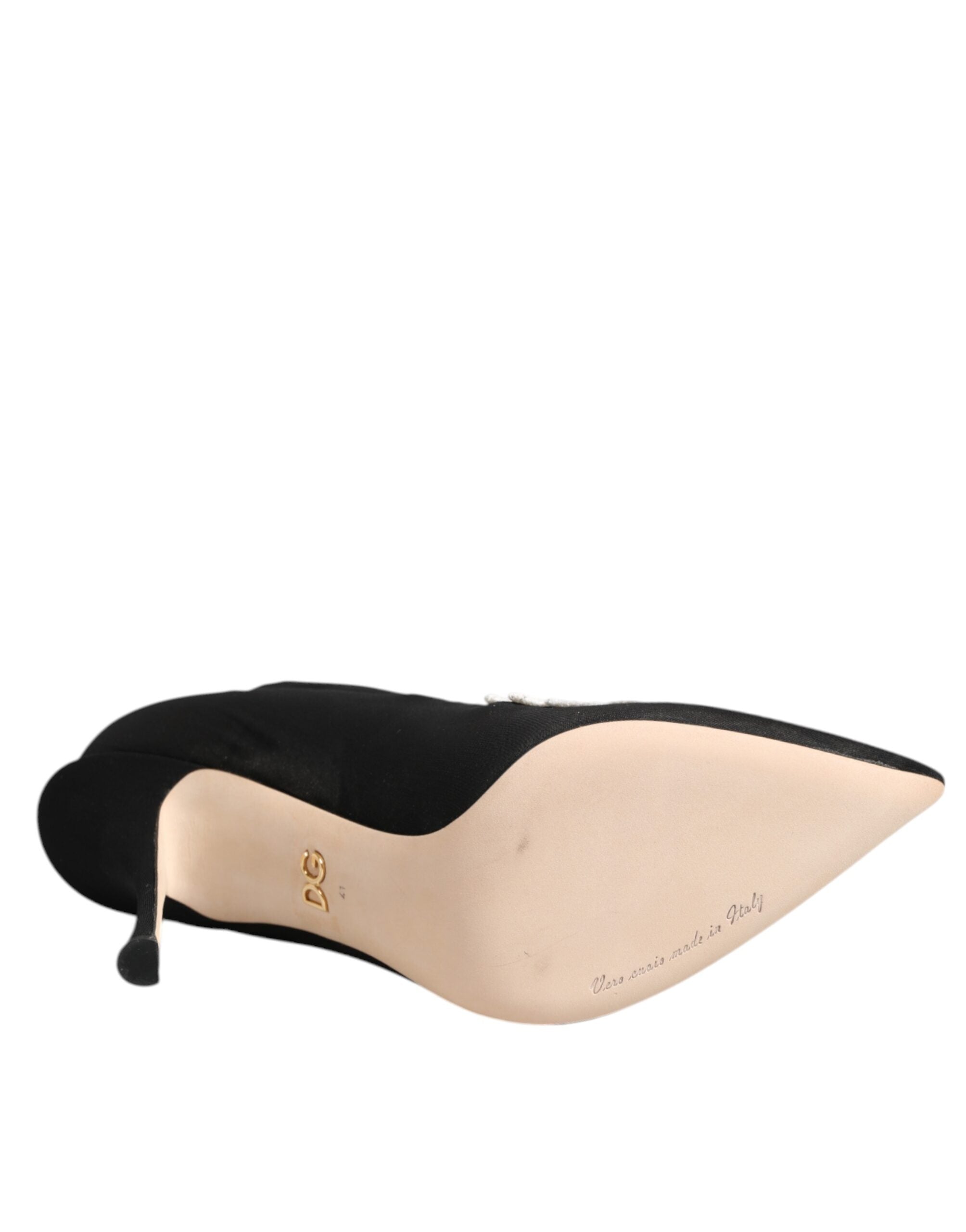 Dolce & Gabbana Schwarz-Weiß Bestickte Jersey Stiefel mit Stilettoabsatz