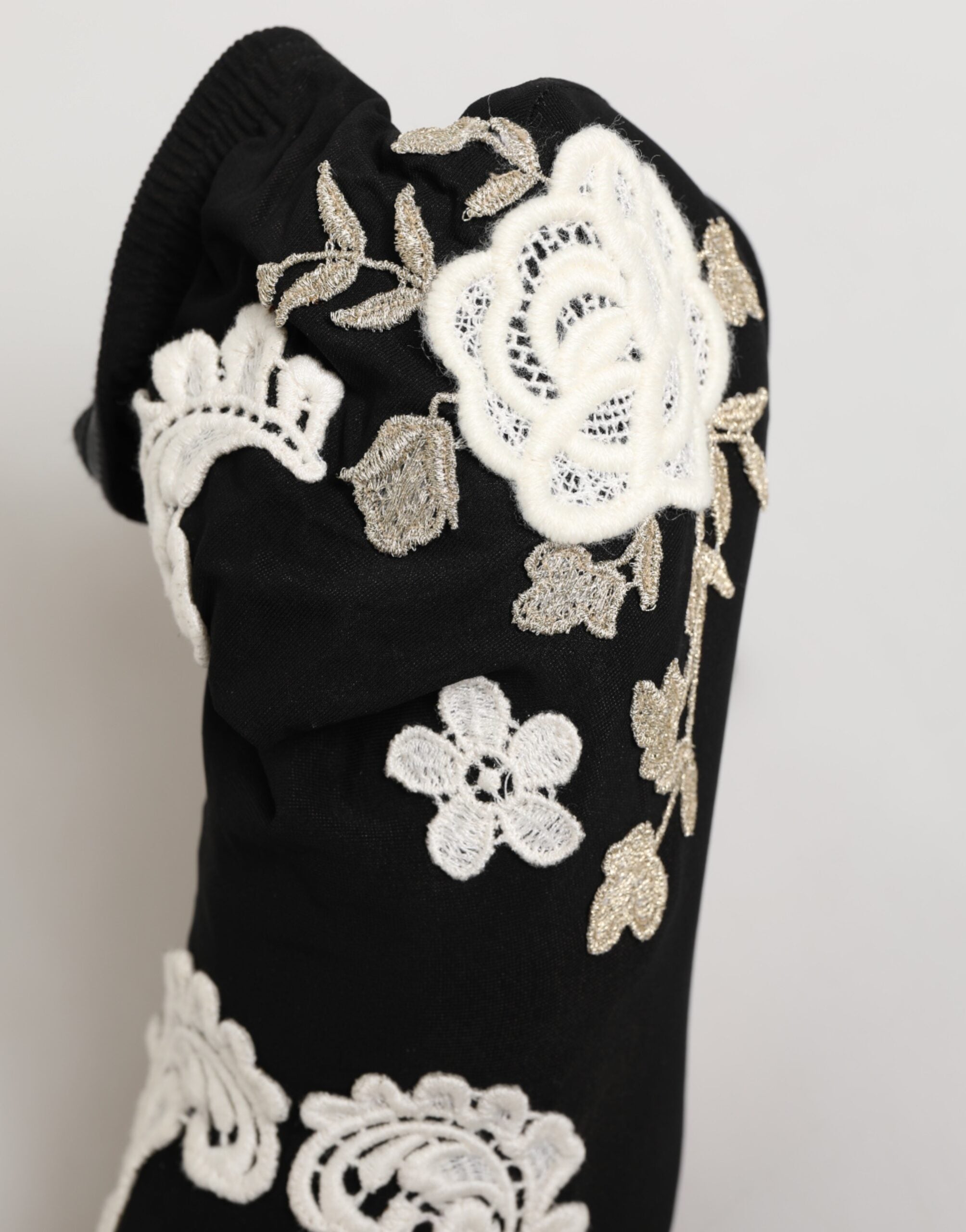 Dolce & Gabbana Schwarz-Weiß Bestickte Jersey Stiefel mit Stilettoabsatz