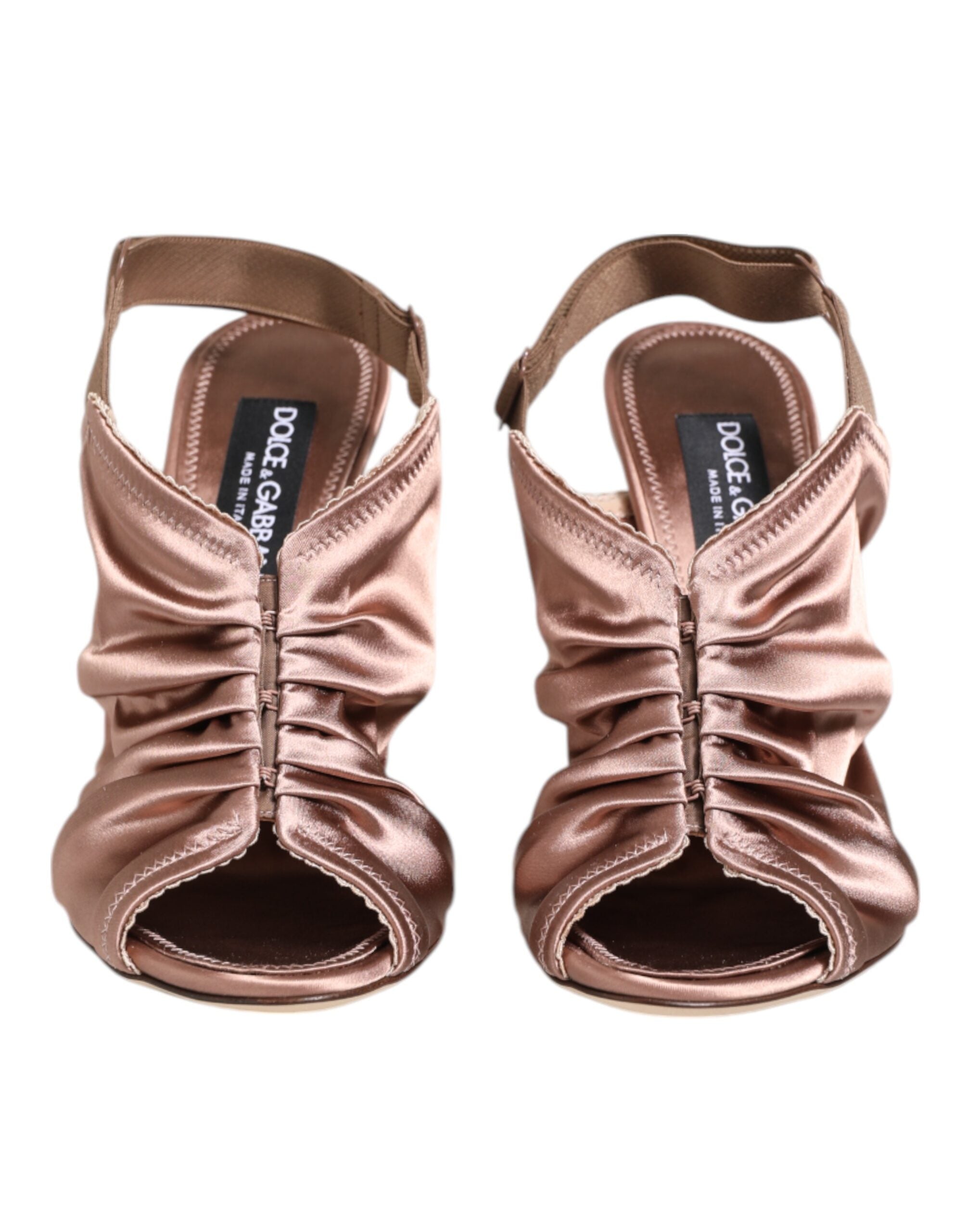 Dolce & Gabbana Bronzefarbene Satin-Slingback-Sandalen mit Raffung