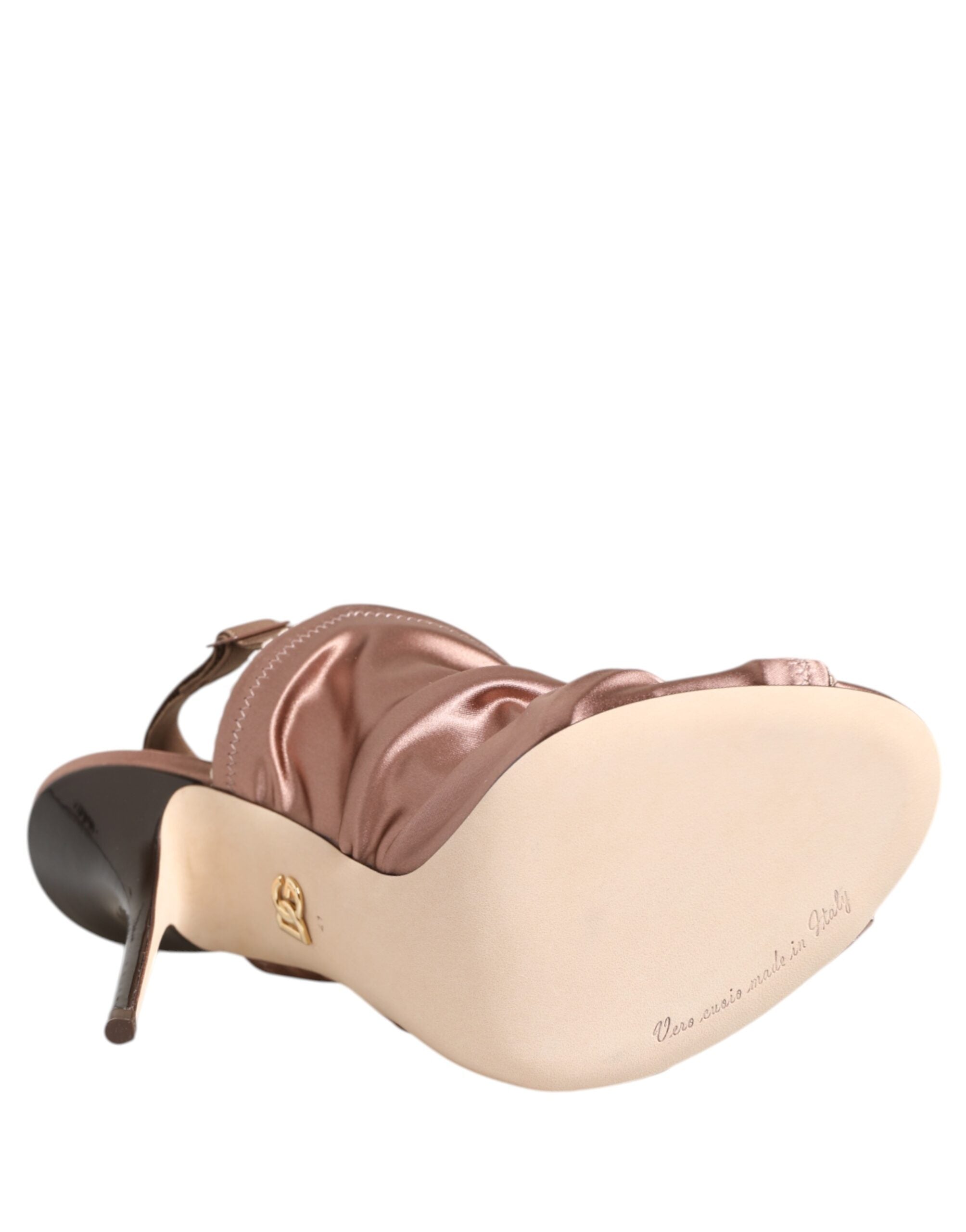 Dolce & Gabbana Bronzefarbene Satin-Slingback-Sandalen mit Raffung