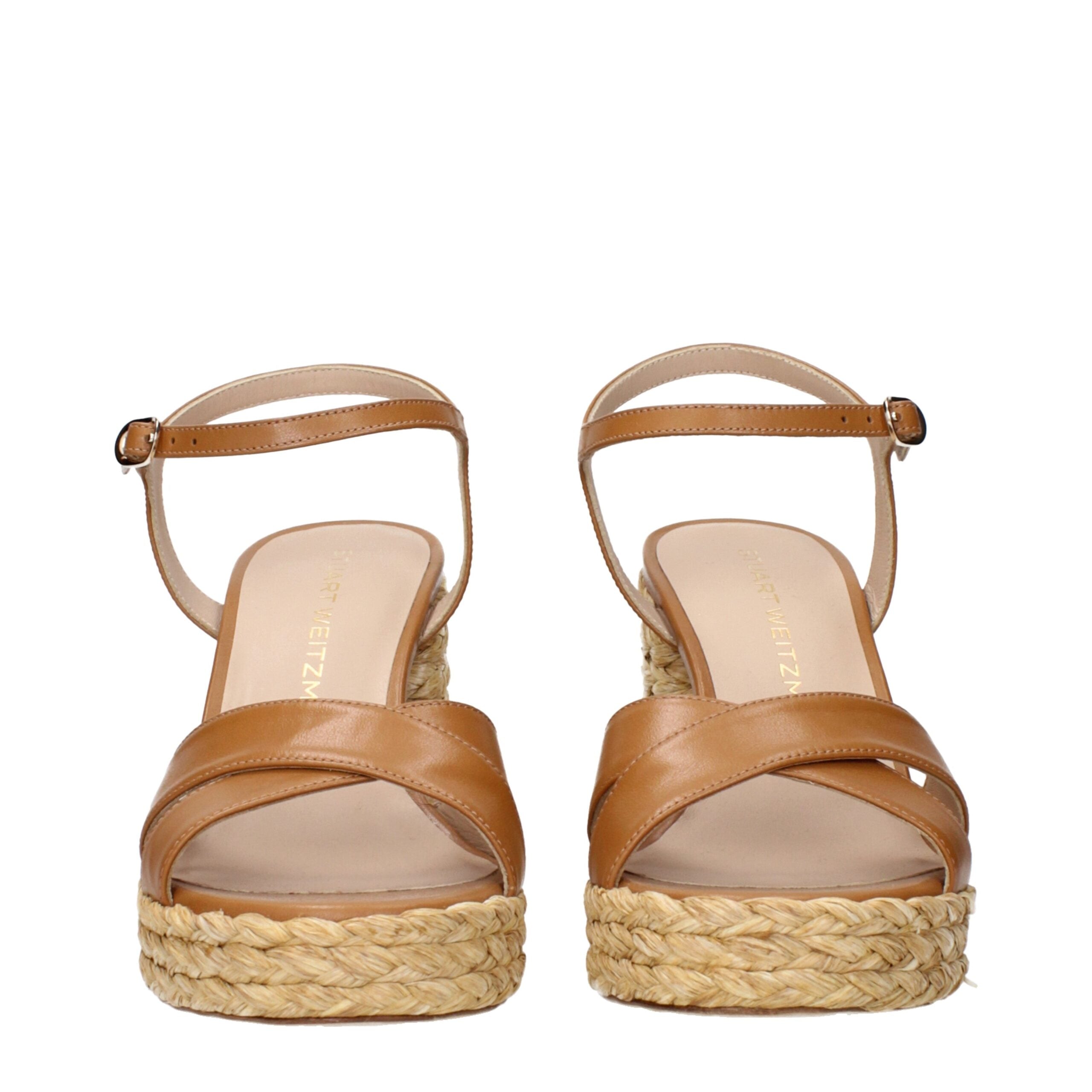 Stuart Weitzman Bruine Leren Plateausandalen