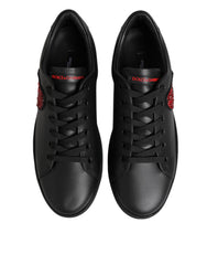 Dolce & Gabbana Zwarte Leren Kristallen Hart Lage Sneakers Schoenen