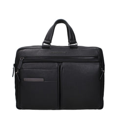 Piquadro Black Leather Business And Laptop Bag
