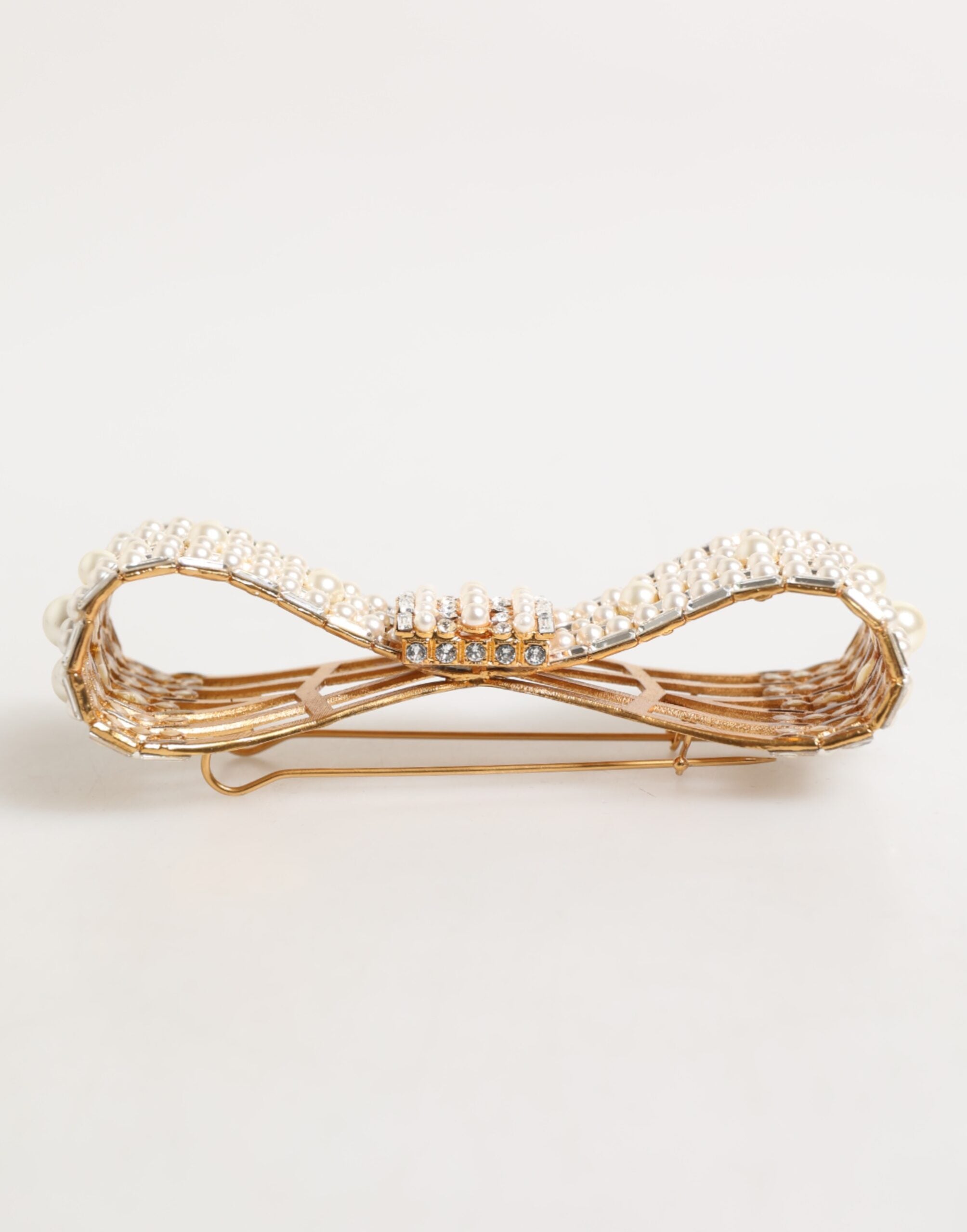 Dolce & Gabbana Brosche aus goldfarbenem Messing mit Glasperlen, Kristallen und Kunstperlen