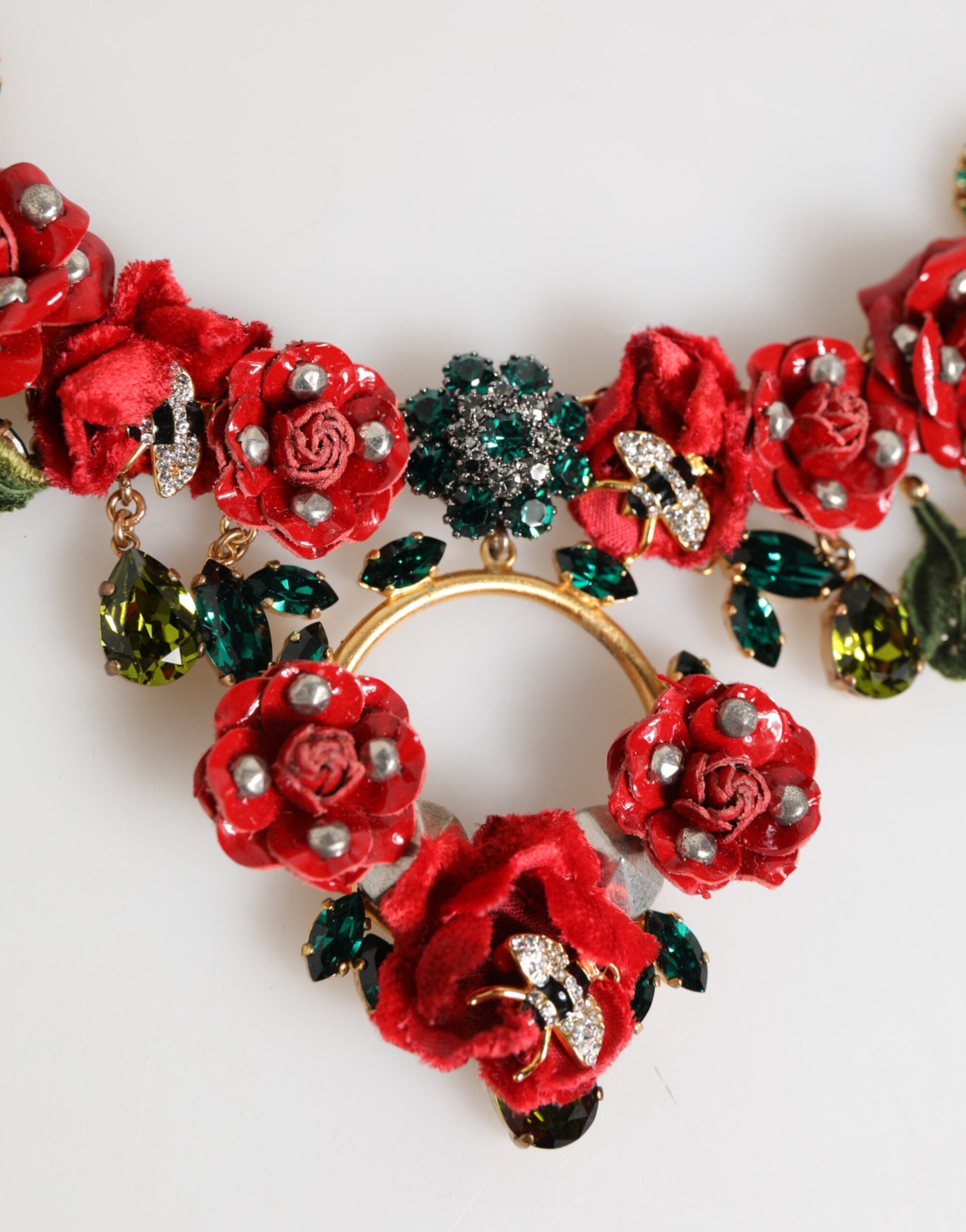 Dolce & Gabbana Rote Rose Blumen Kristallbesetzte Statement Schmuckkette
