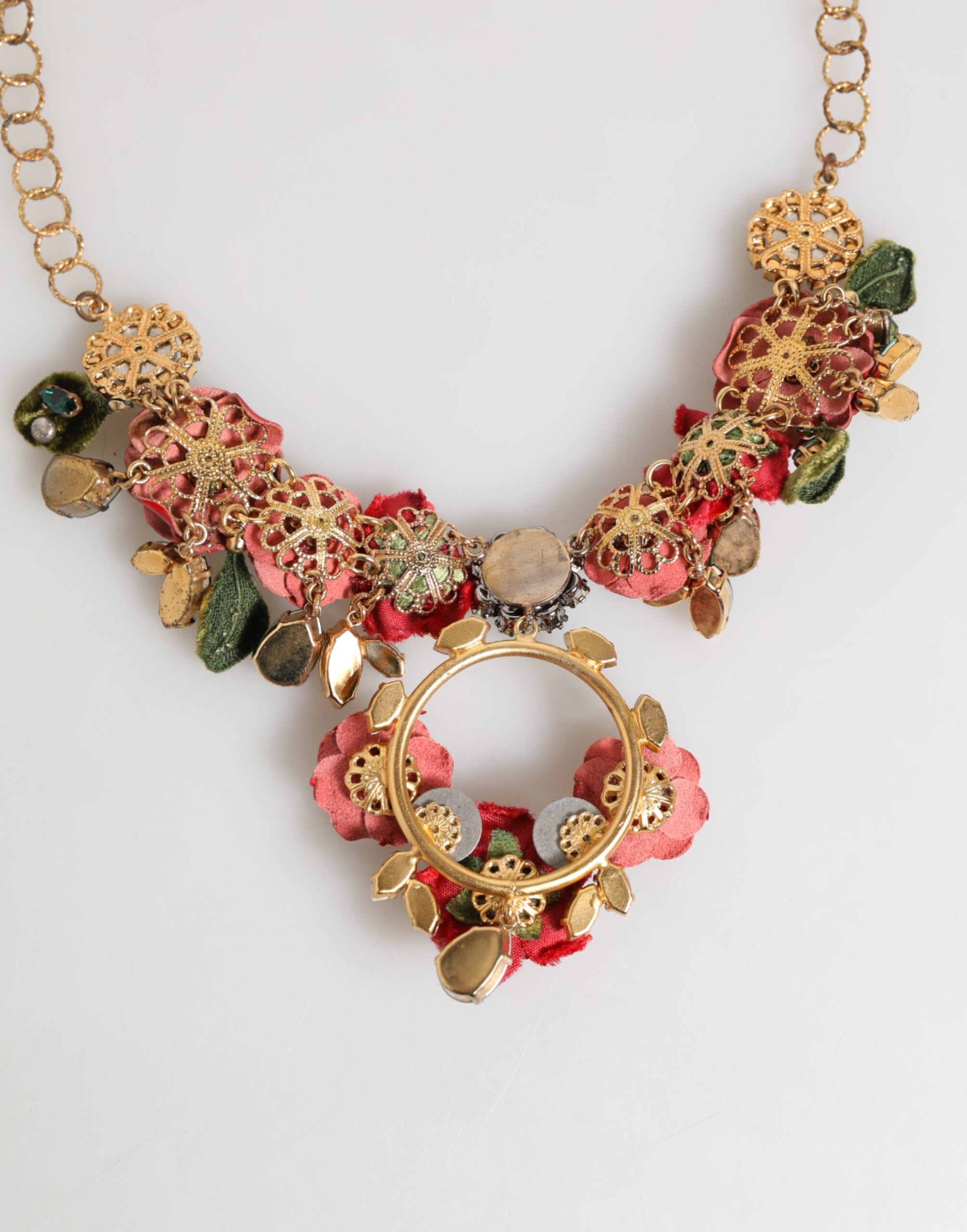 Dolce & Gabbana Rote Rose Blumen Kristallbesetzte Statement Schmuckkette