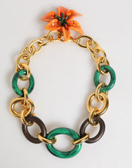 Dolce & Gabbana Mehrfarbige Tigerlilien-Halskette aus Goldmessing